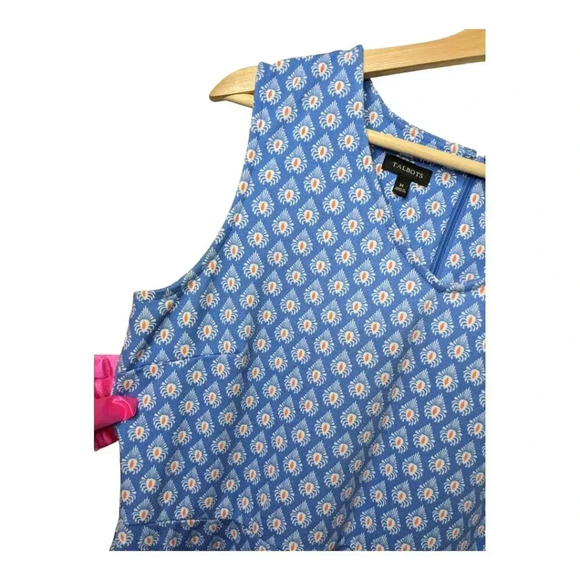 Talbots Womens Fit & Flare Blue Sleeveless Midi Printed V-Neck Dress Size Medium - Picture 3 of 12